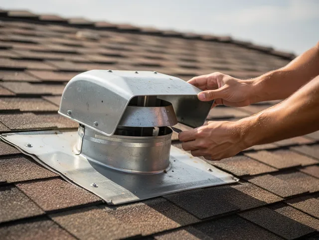 Compton Dryer Vent Cleaning certified technician safely cleaning a roof-mounted dryer vent in Compton