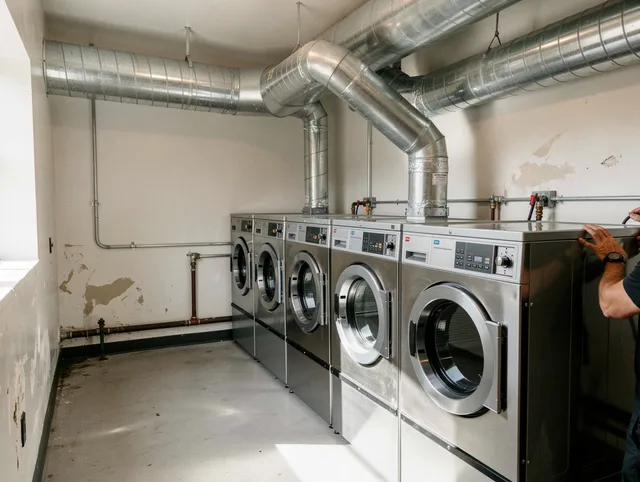 Compton Dryer Vent Cleaning team performing large-scale commercial dryer vent cleaning in Compton