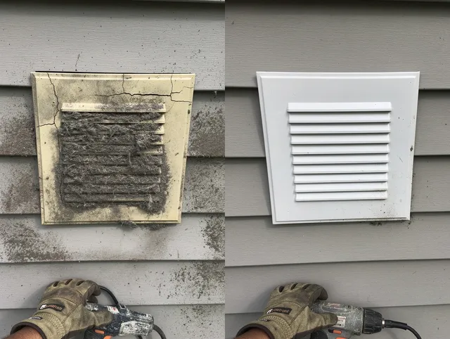 Compton Dryer Vent Cleaning technician installing high-quality dryer vent cover at a residential property in Compton