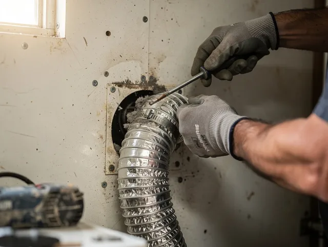 Compton Dryer Vent Cleaning technician performing precise dryer vent hose installation in Compton